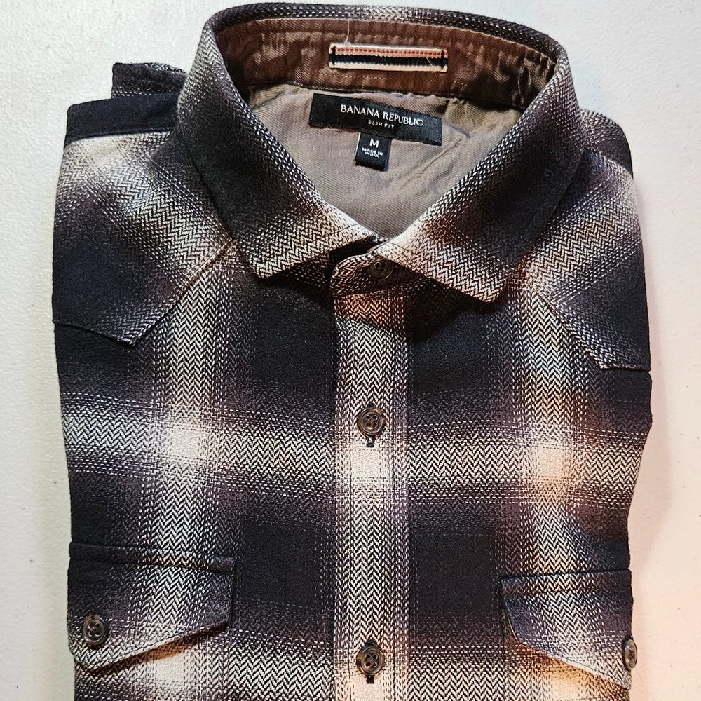 Banana Republic Black Plaid Flannel, Men Size M